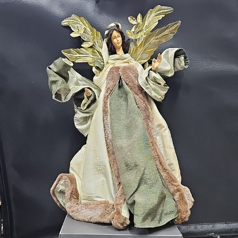 Angel Figurine with Green and Cream Accents
